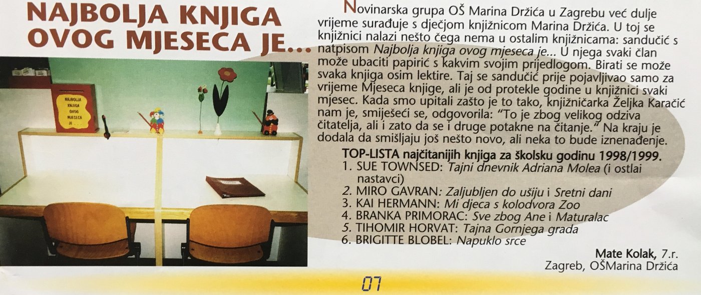 LISTA ČITANOSTI, Knjižnica Marina Držića, Zagreb, Modra Lasta, Broj 7, 1999 2000.